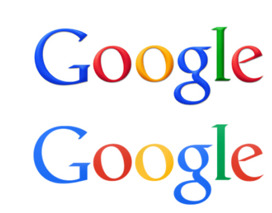 Changes to the Google logo over time illustrate the shift from 3D images to flat images.