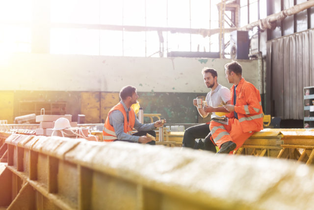 Construction workers at lunch