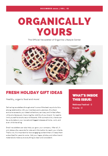 Shows an example of Canva's Christmas Newsletter template.