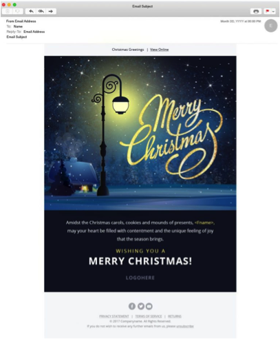 Shows an example of EmailMonk's free downloadable Christmas email template.